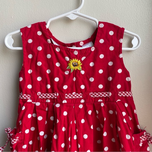 BLUBERI BOULEVARD RED POLKA DOT EMBROIDERED SUNFLOWER DRESS SIZE 3T - Picture 3 of 6